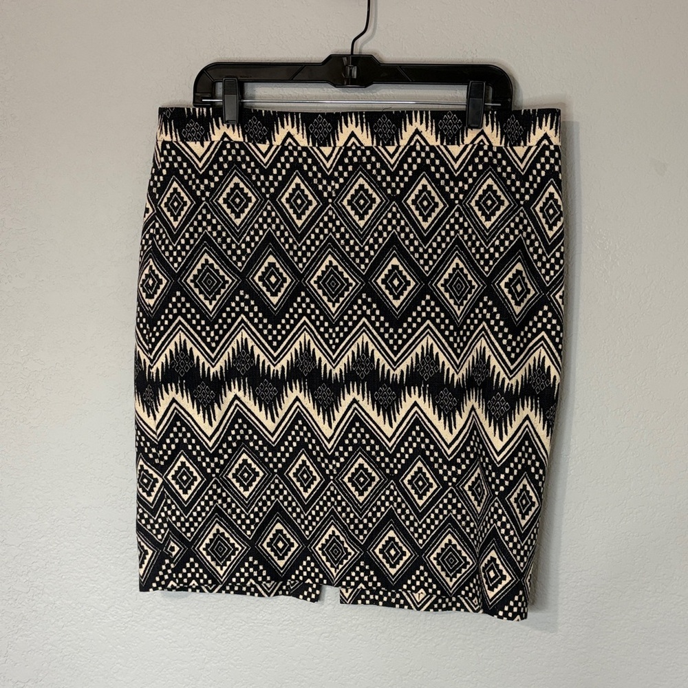 J Crew The Pencil Skirt Aztec Print Cotton Skirt 12 Blue